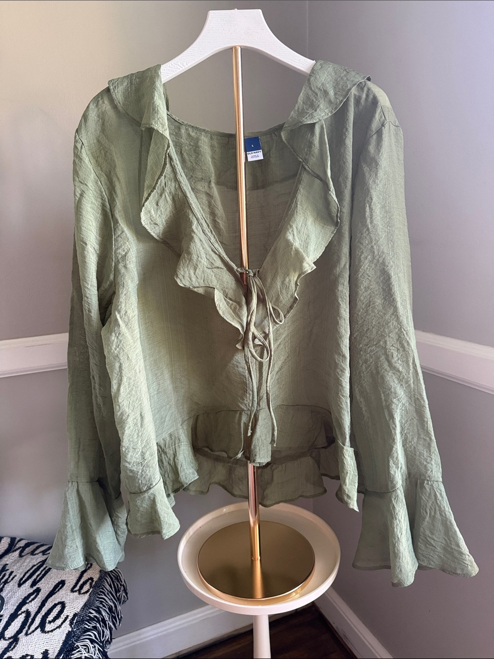 Old Navy Olive Ruffle Tie-Front Blouse